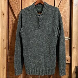 90s Eddie Bauer Mens M Faded Heavyweight Ribbed Knit Henley Sweater Vintage Wool